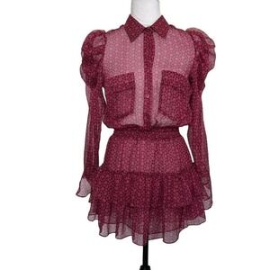 MISA Los Angeles Collared‎ Dress Sheer Ruffled Long Sleeve  Size XS